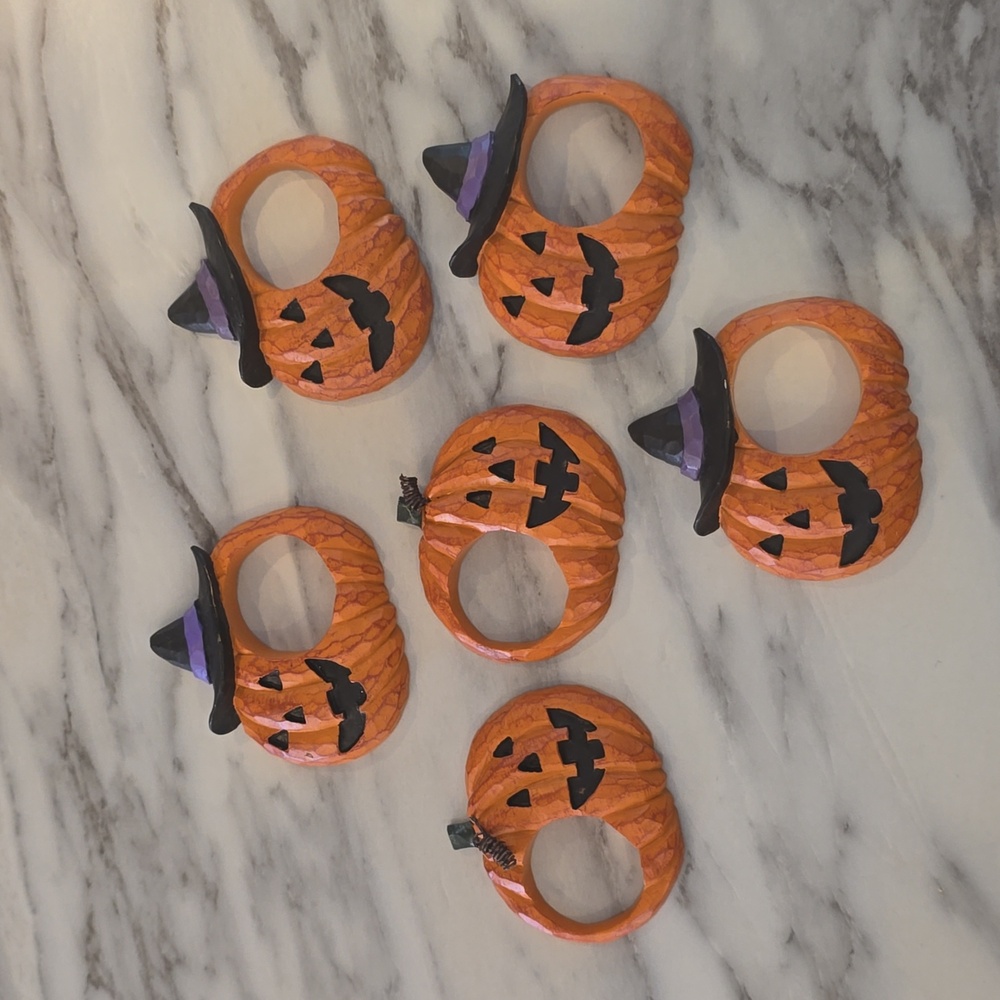 Vintage Abbott ceramic pumpkin napkin rings set of 6